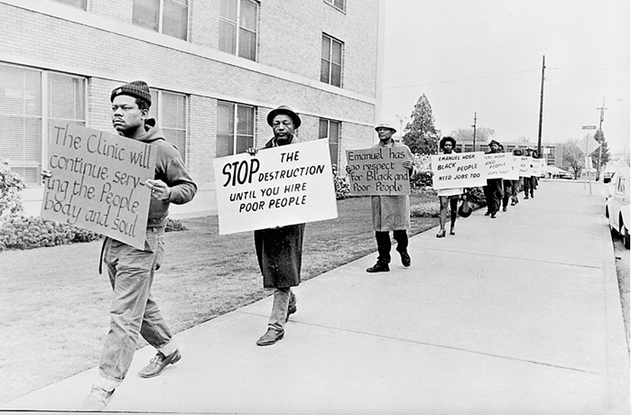 Albina residents protesting the expansion of Emanuel Hospital in 1973.